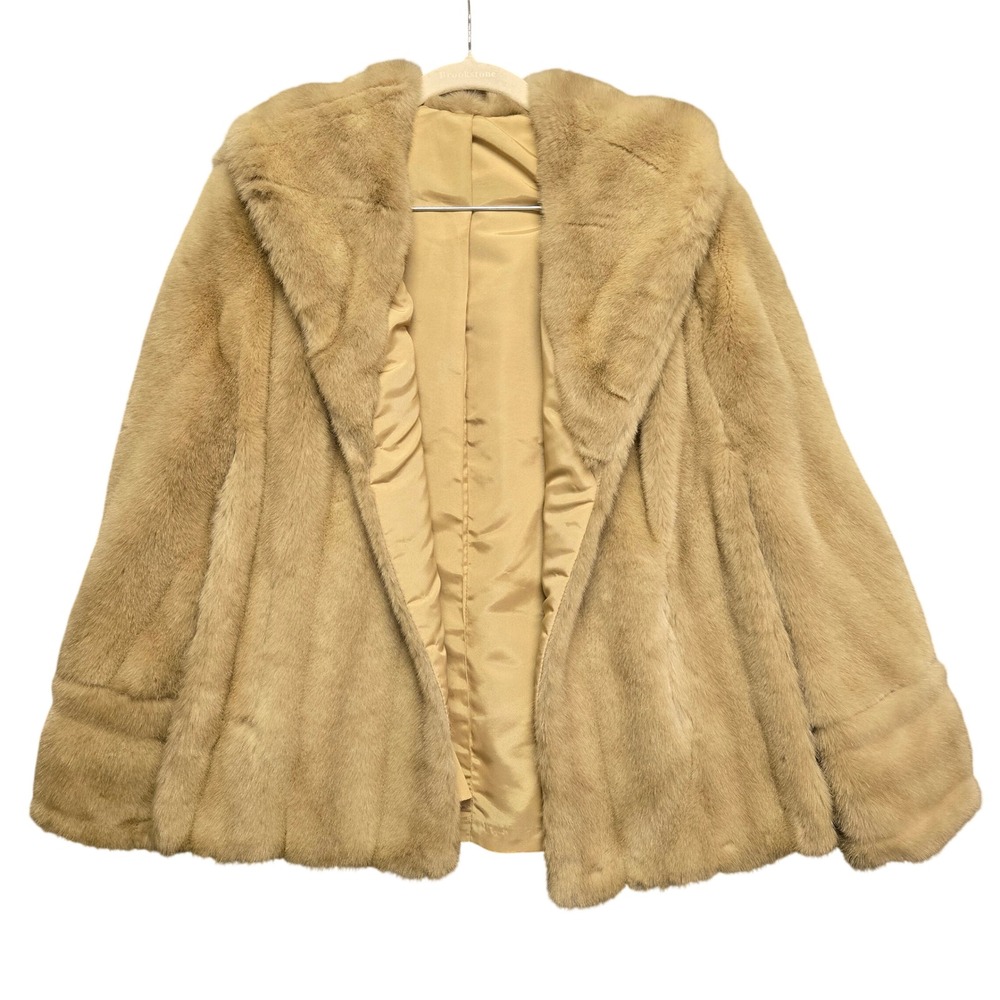 Vintage Faux Fur Cape Wrap Shawl Blonde Beige Old Hollywood Mob Wife